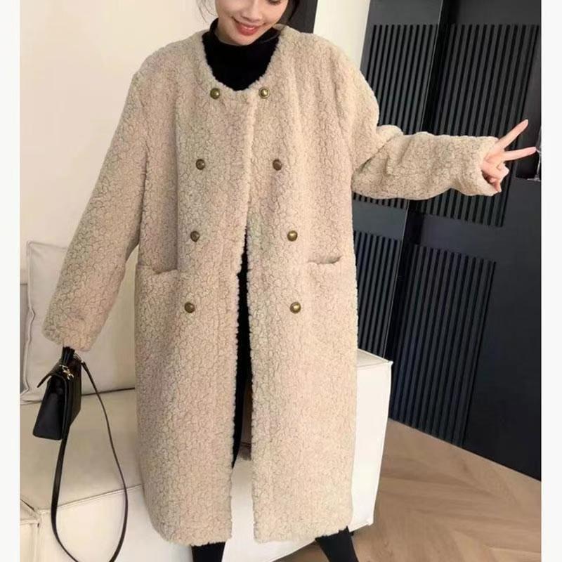 Women's Fashionable Retro Mid-length Lamb Wool Loose Western Coats