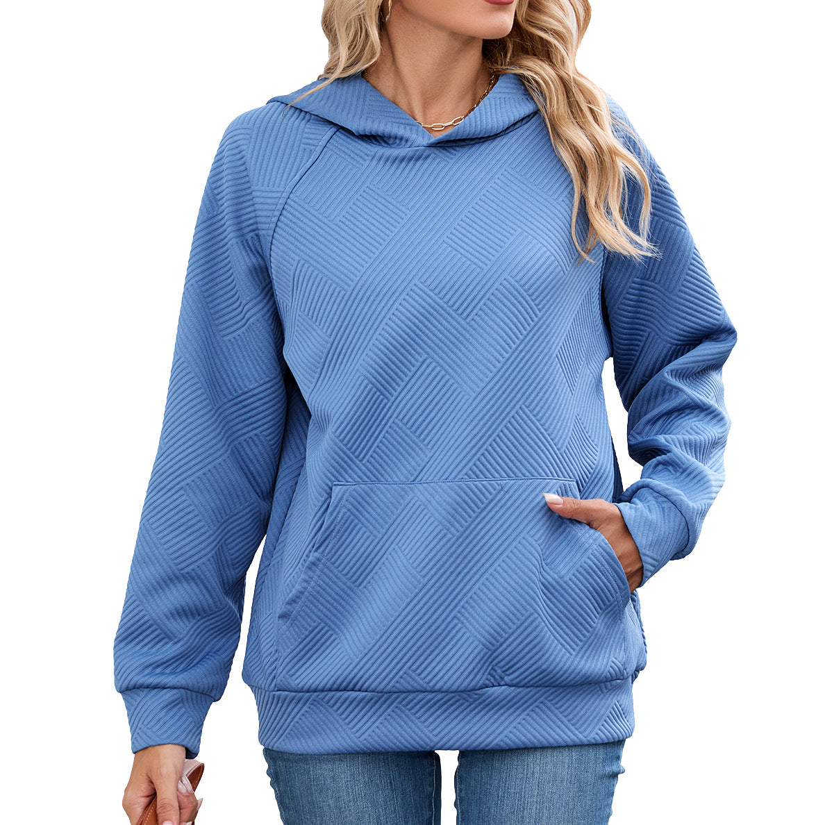 Women's Solid Color Hooded Loose Pockets Long Women's Sweater, Sweater