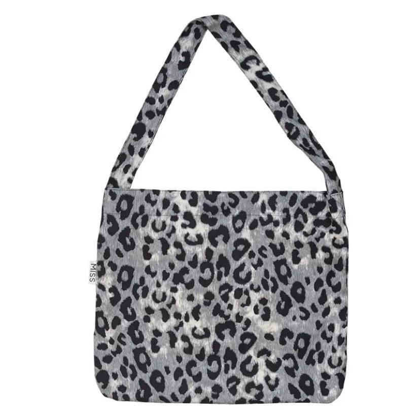 Leopard Print Corduroy Canvas Large Capacity Shoulder Bags