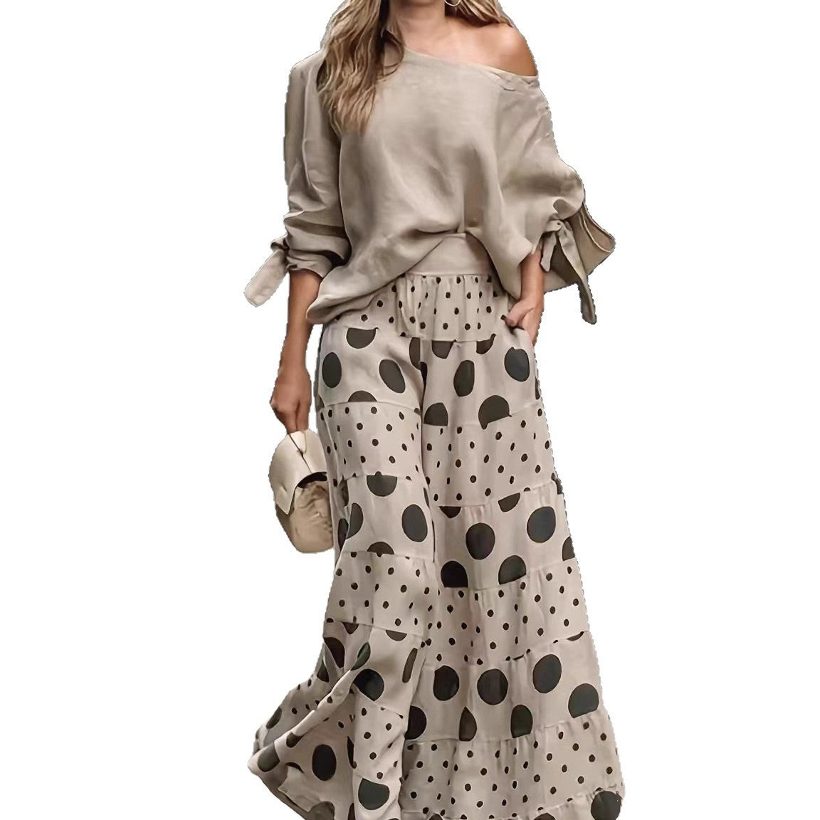 Women's Shoulder Polka Dot Pocket Set Pants