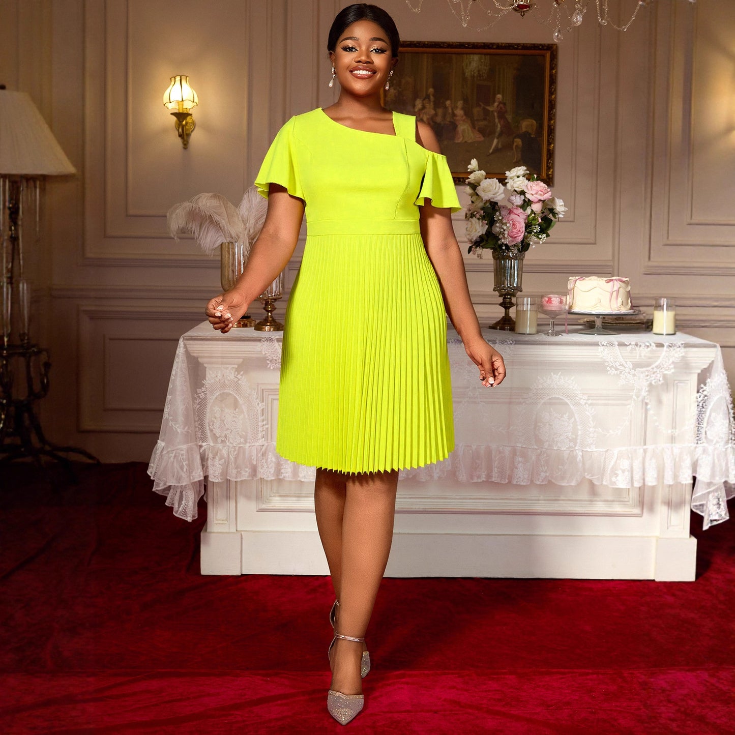 Ruffle Sleeve Waist Trimming Fashion Vitality Dresses