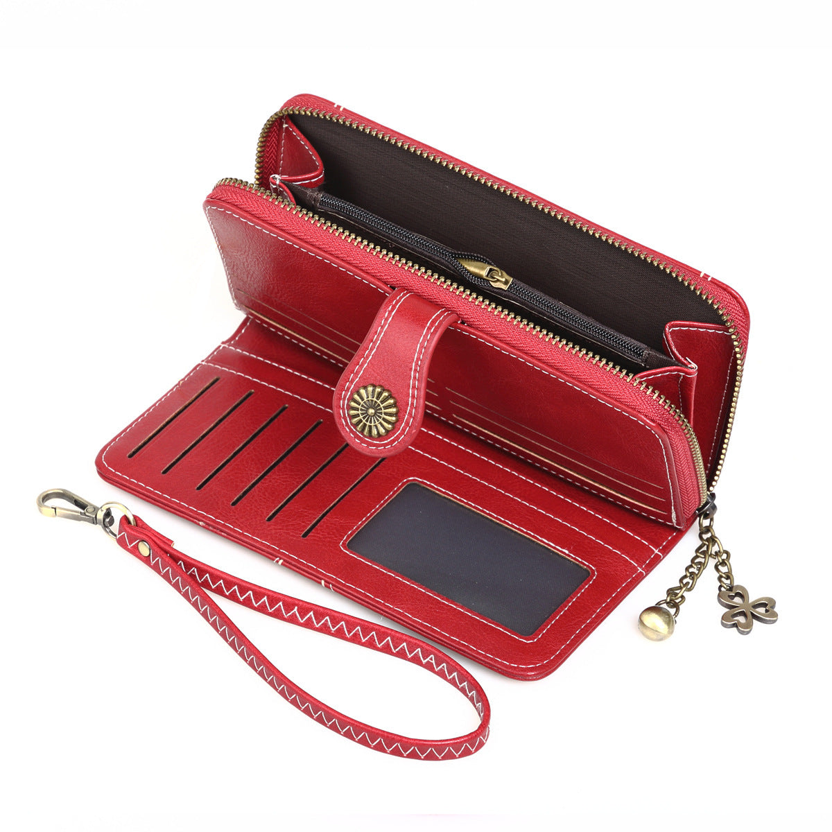 Women's Oil Wax Leather Long Zipper Large Ladies Wallets