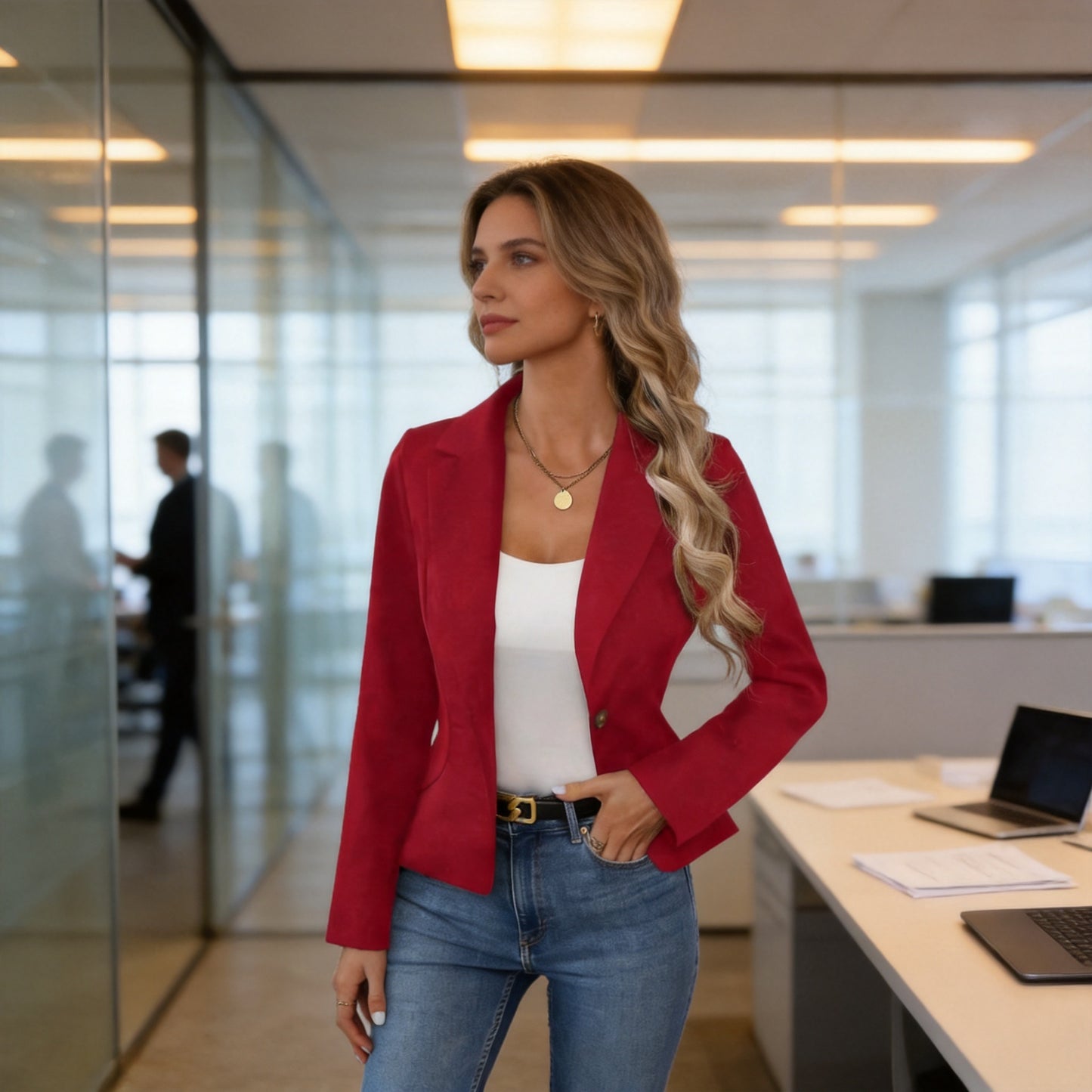 Women's Autumn Solid Color Slim Fit Business Advanced Long Blazers