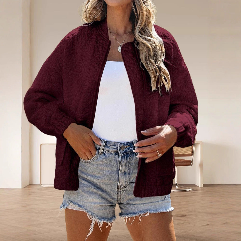 Women's Autumn Floral Texture Zip Long Sleeve Jackets