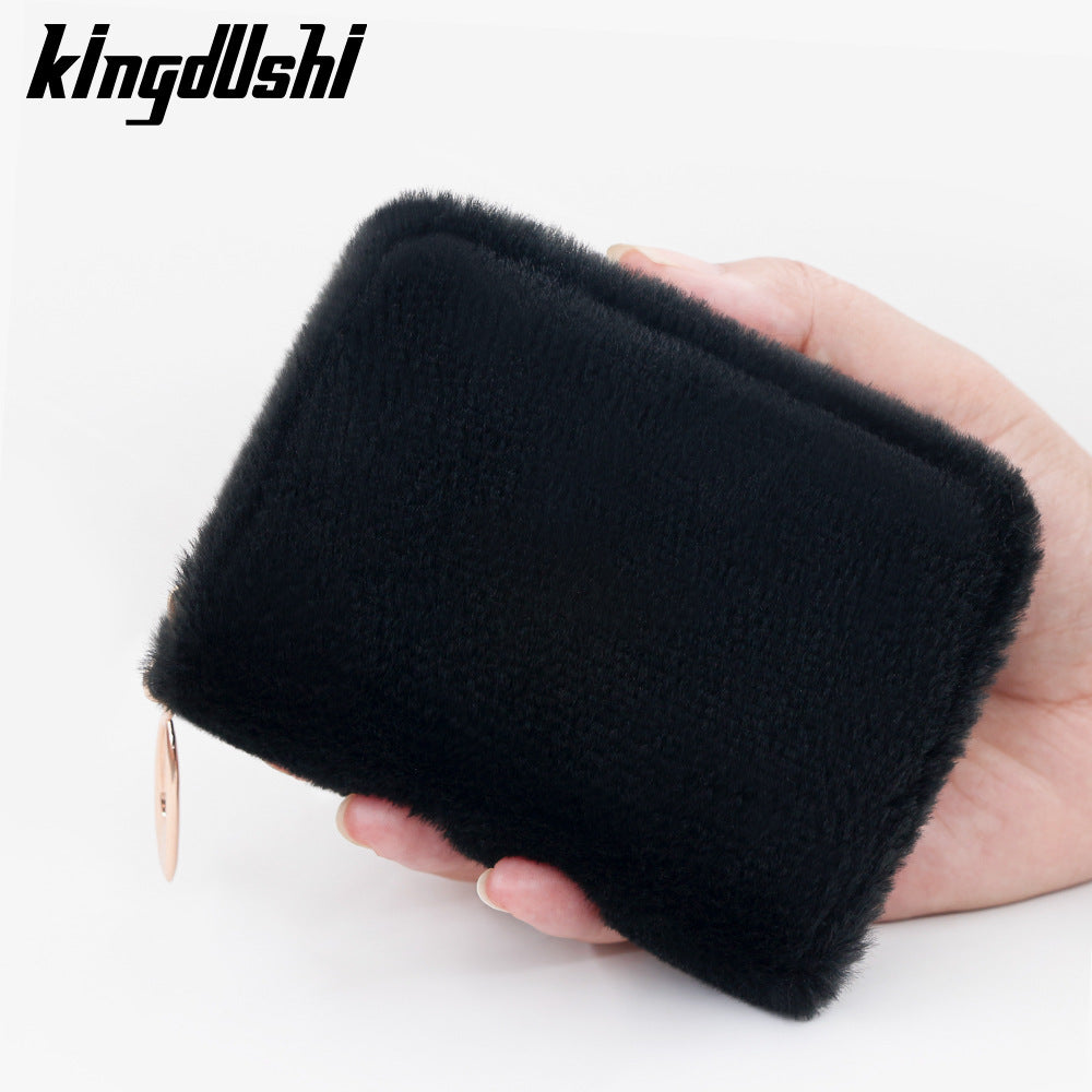Solid Color Candy Winter Warm Hand Plush Earphone Card Holder