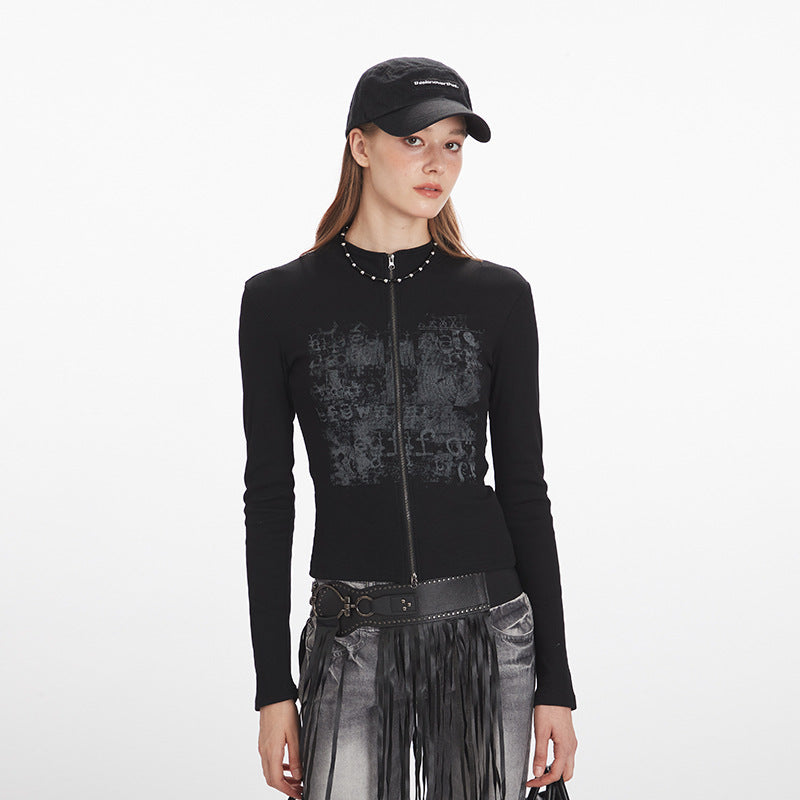 Women's Stand Collar Shoulder Slim Fit Long-sleeved Tops