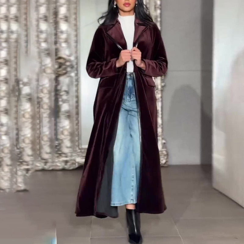 Women's Slouchy Popular Temperament Veet Trench Coats