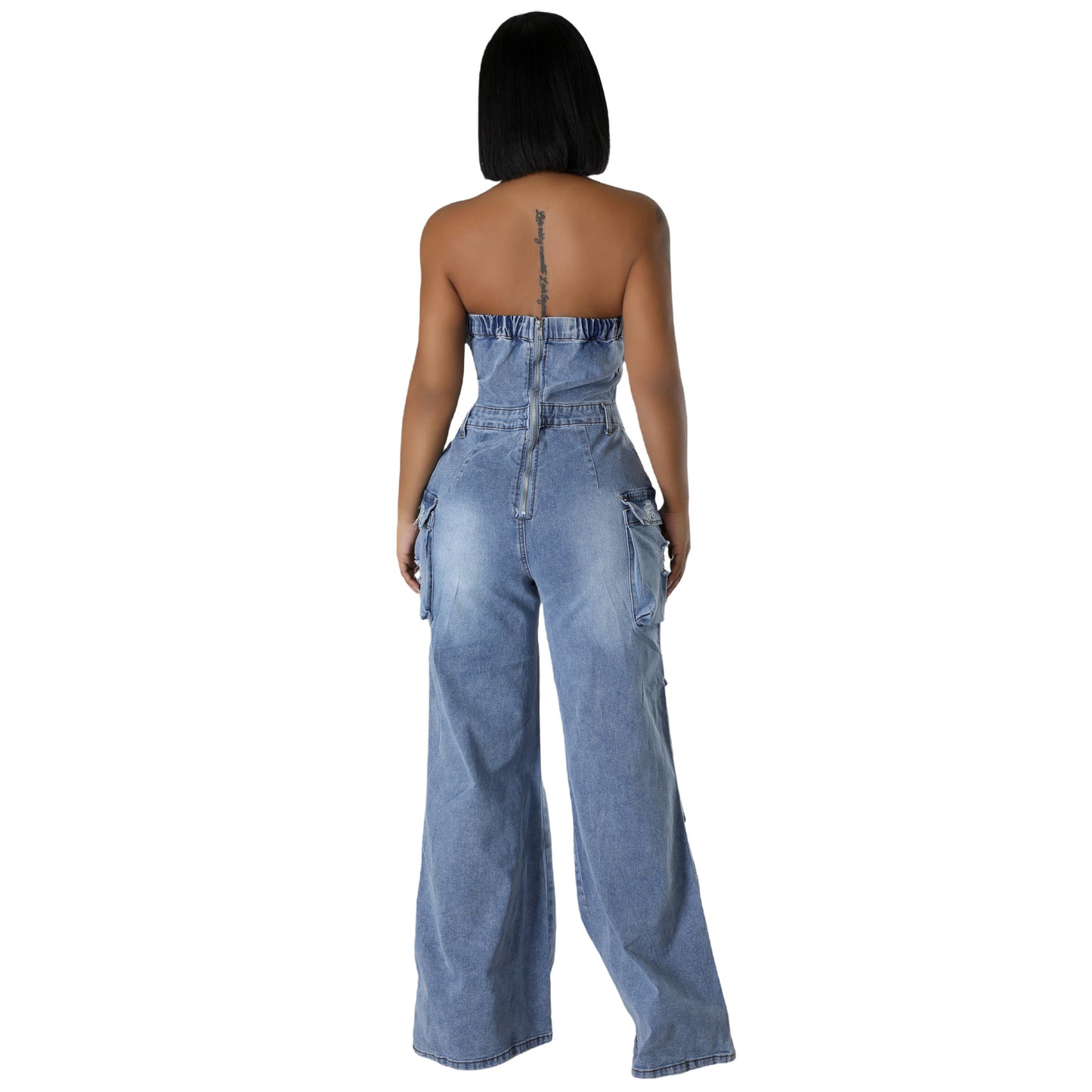 Women's Casual Fashion Tube Slim Fit Denim Jumpsuits