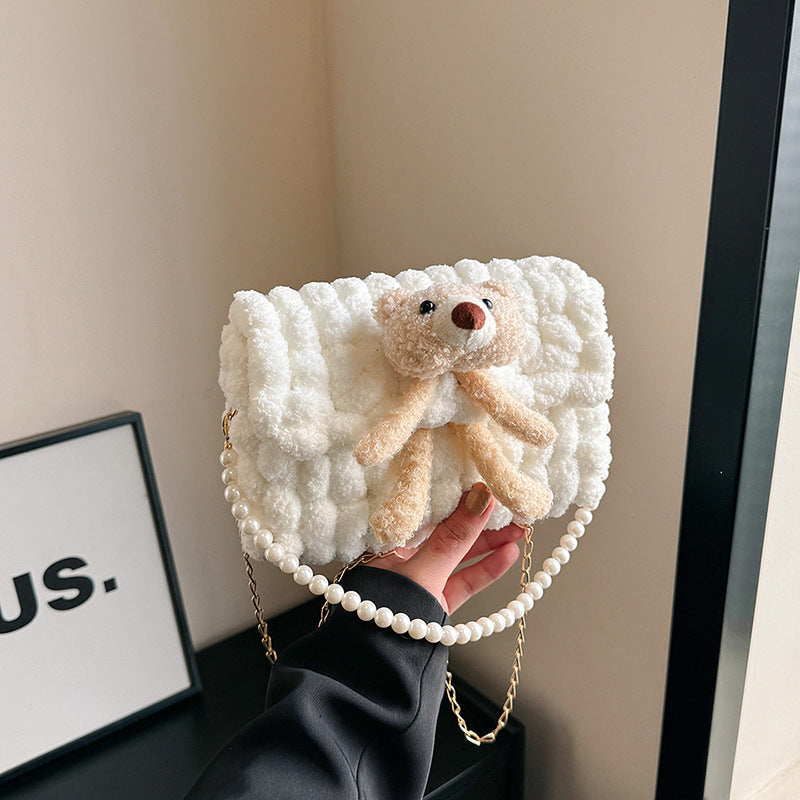 Bear Hand-woven Material Wool Homemade Cute Gift Crossbody Bags