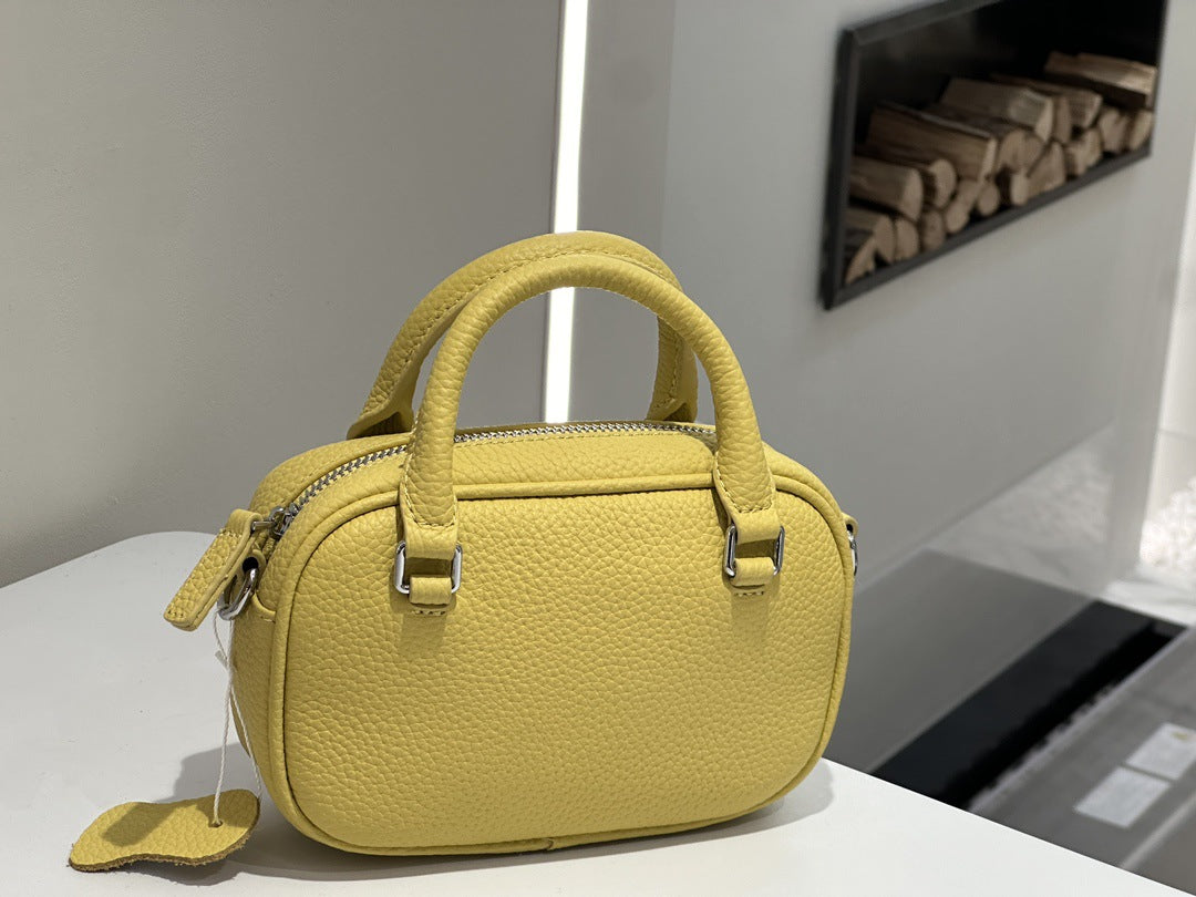 Women's First Layer Cowhide Bowling Boston Leather Crossbody Bags