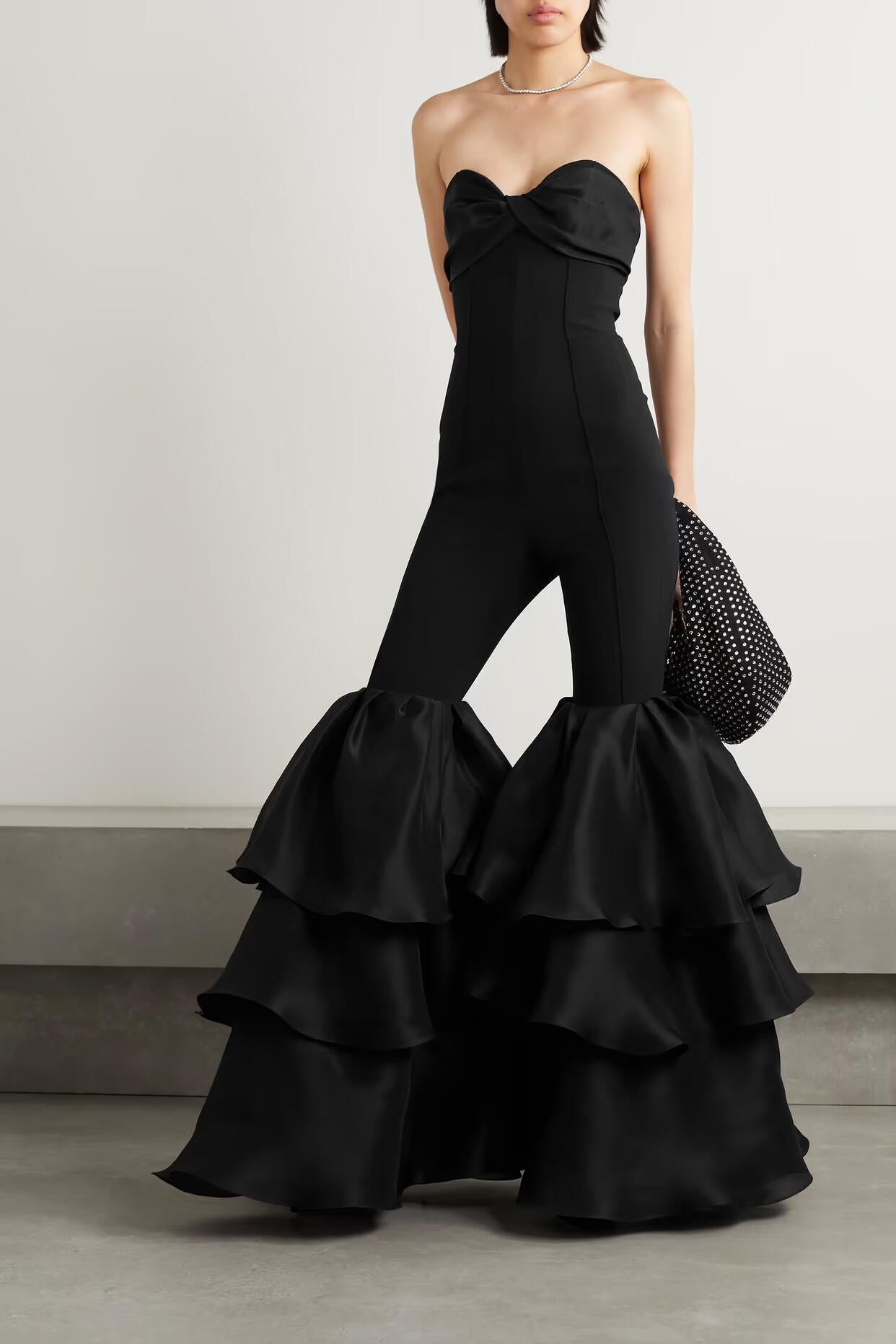 Red Carpet Fashion Personalized Design Ruffled Bell-bottom Jumpsuits