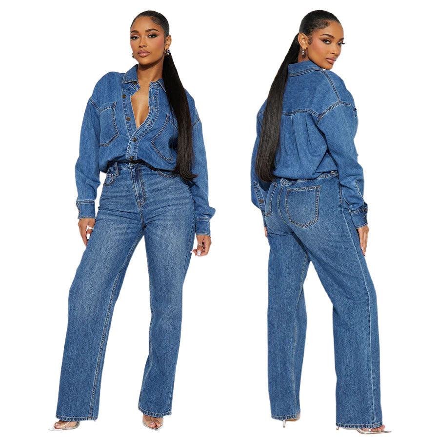 Slim Fit Loose Elastic Washed Long Jumpsuits