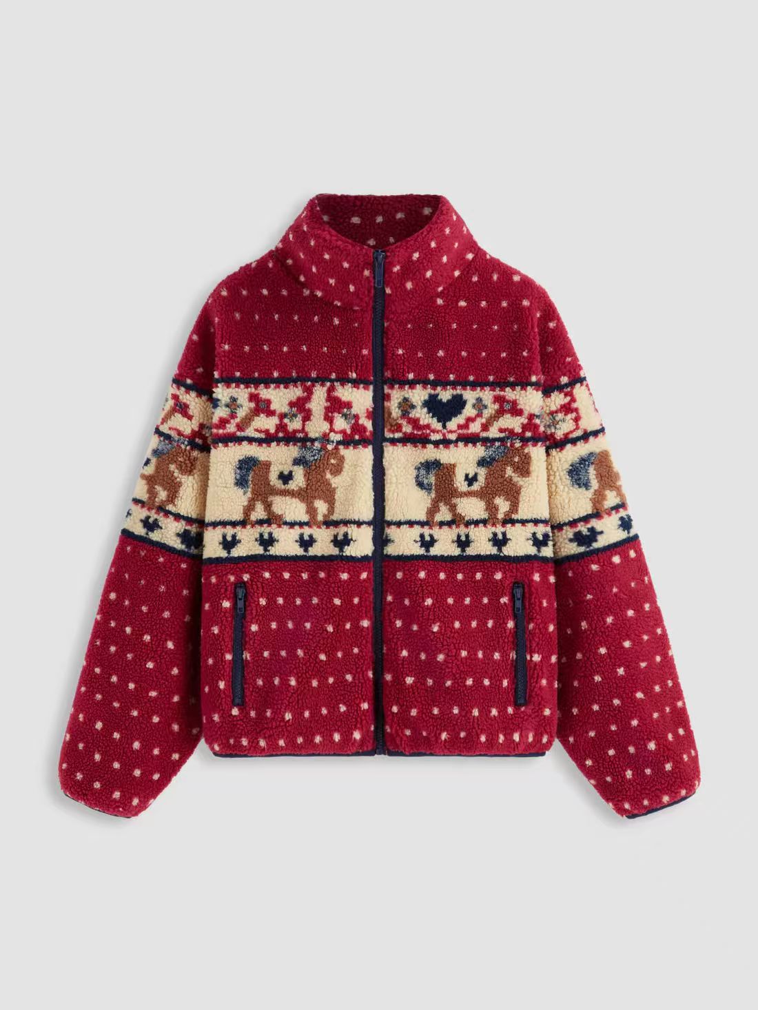 Christmas Snowflake Moose Zipper Pocket Woolen Coats