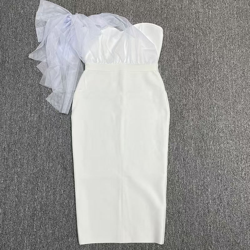 Tube Mesh Bow Bandage One-piece Dress Tops