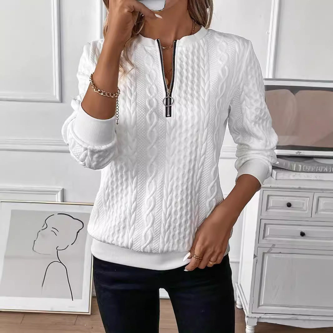 Unique Slouchy Women's Quilted Zipper Casual Women's Sweater, Sweater