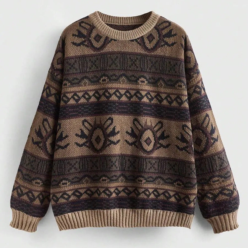Women's Round Neck Pullover Knitted Contrast Color Sweaters