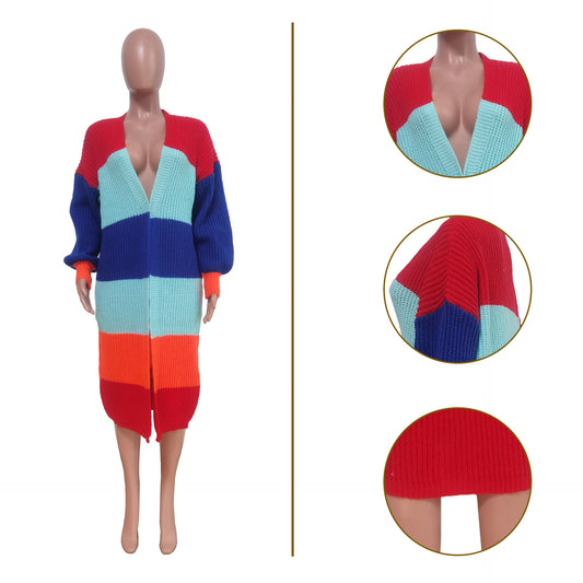 Women's Casual Contrast Color Handmade Knitted Sweaters
