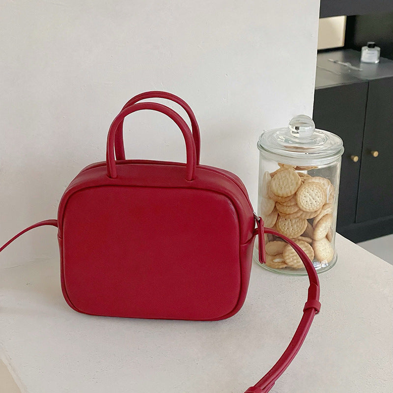 Niche Vegetable Tanning Leather Boston Minimalist Portable Handbags