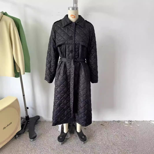 Women's Popular Quilted Long Trench Cotton Coats