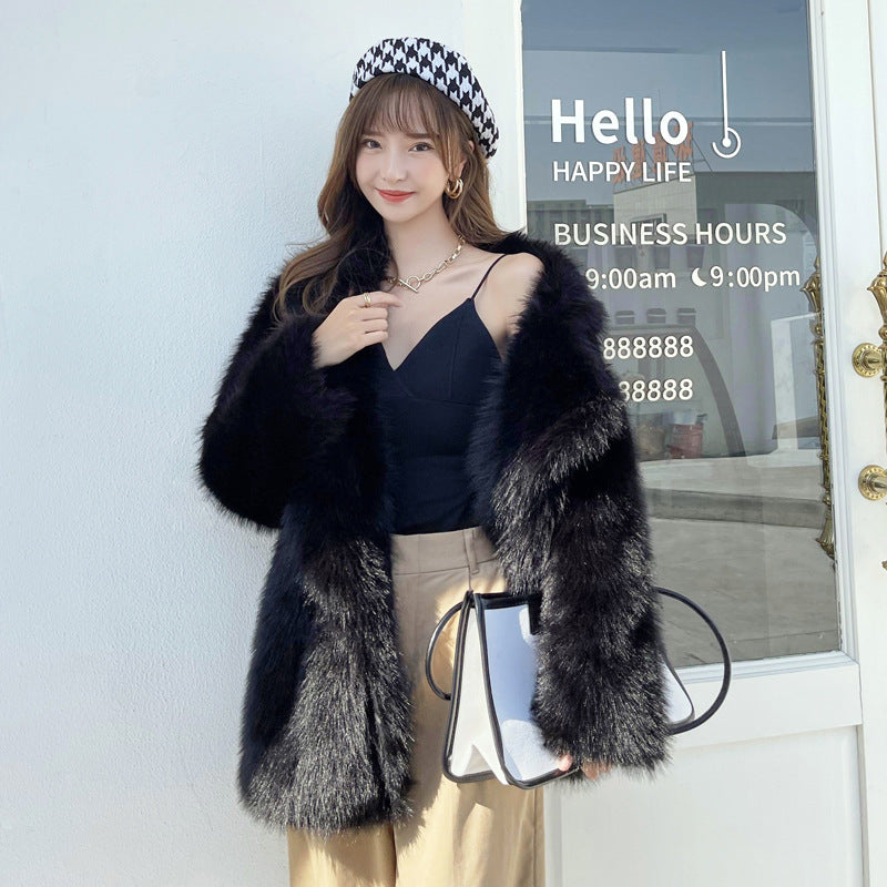 Fur Imitation Tuscan Mid-length Lapel Stitching Coats