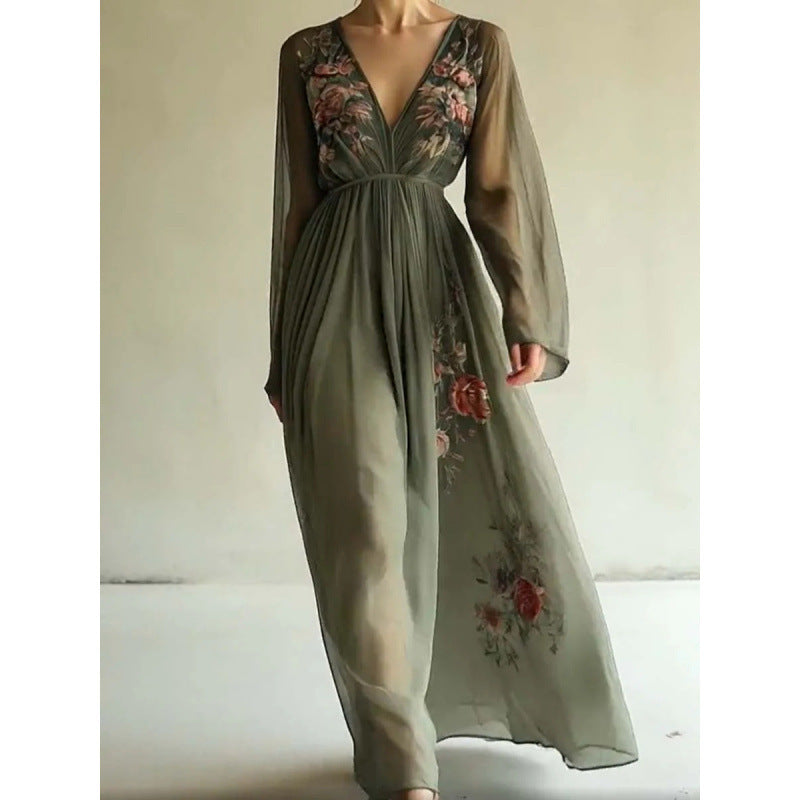 Digital Positioning Printed Long Sleeve Collar Dresses