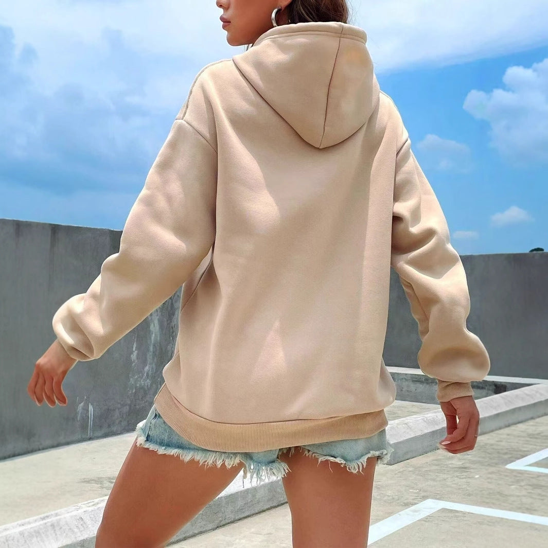 Women's Printed Love Letter Loose Comfortable Hooded Color Sweaters