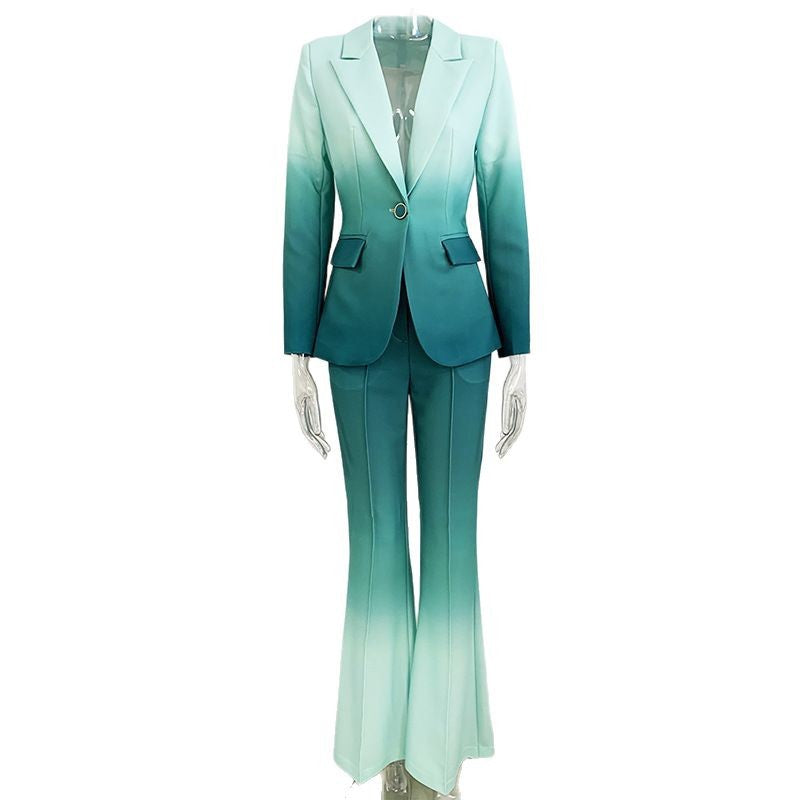 Fashionable Temperament Gradient Color Slim Flared Suits