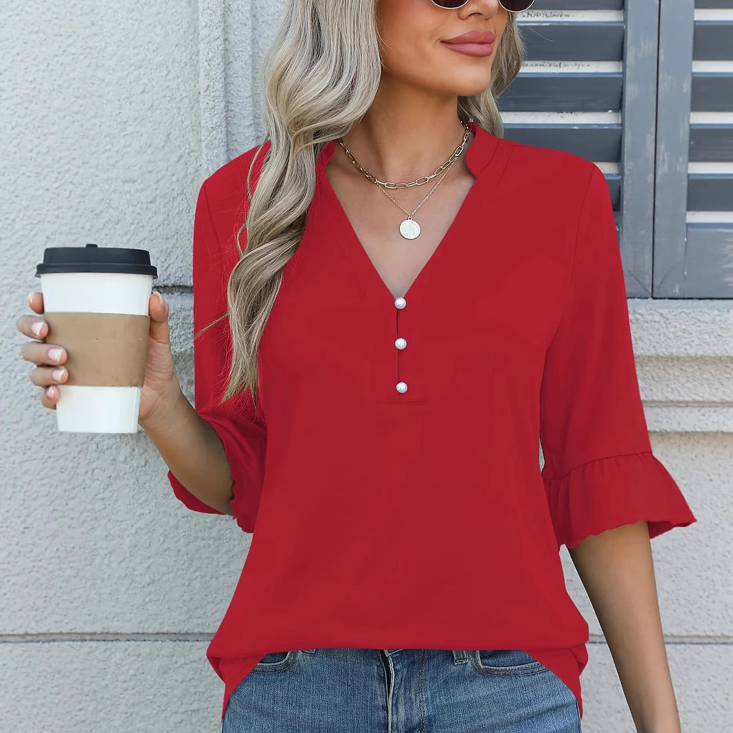 Women's Solid Color Ladies Fashion Shirt Women's T-shirt