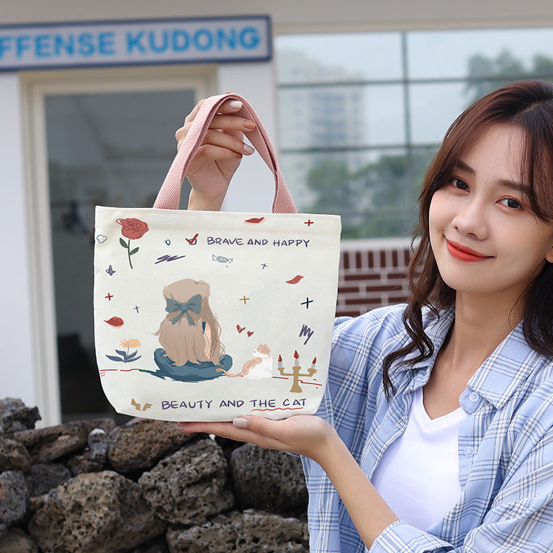Women's Cute Cartoon Canvas Tutorial Lunch Size Handbags