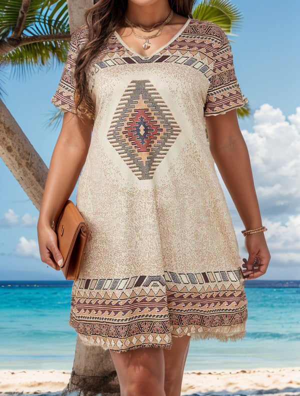 Women's Loose Casual Ethnic Style Printed Sleeve Dress