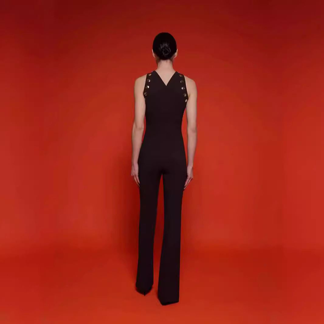 Women's Boutique Sleeveless High Waist Round Neck Figure Pants