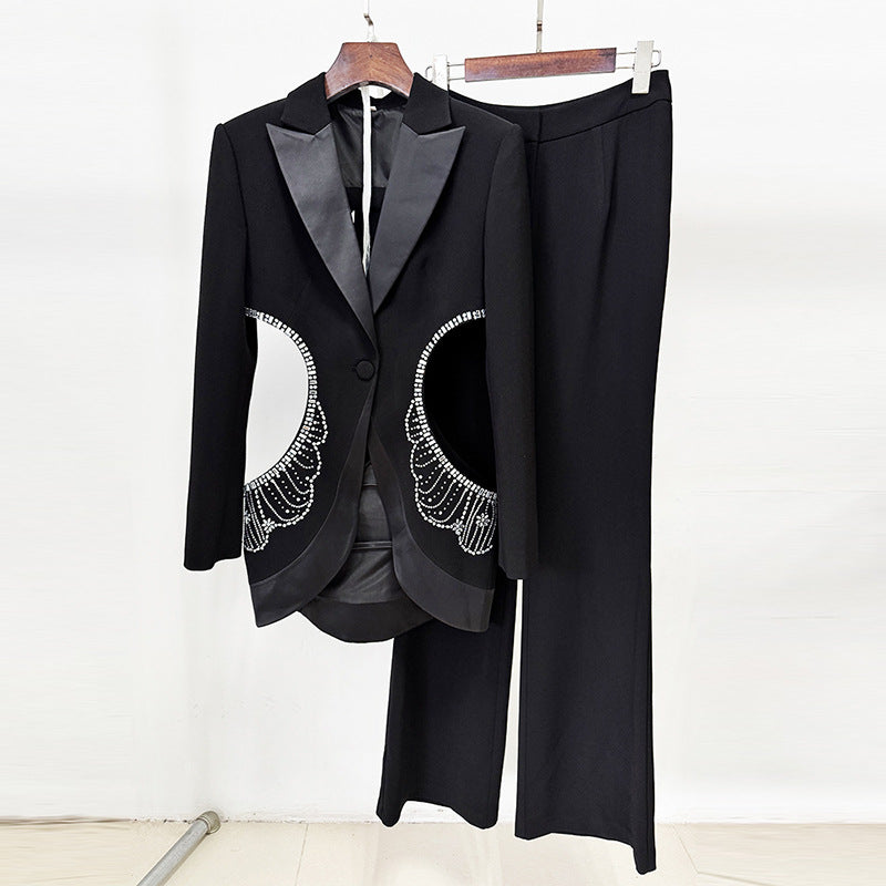 Summer Personality Hollow Out Rhinestone Trousers Fashion Casual Suit