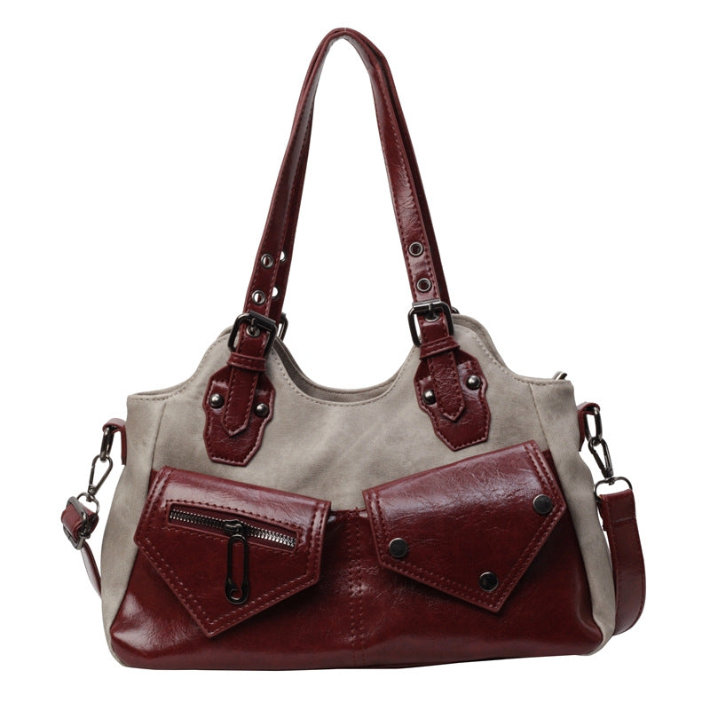 Women's Retro Large Capacity Stitching Simple Soft Crossbody Bags