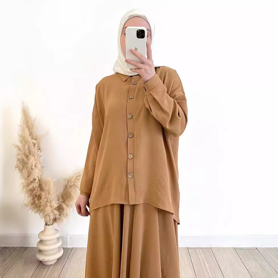 Women's Spring Muslim Loose Long Sleeve Shirt Suits