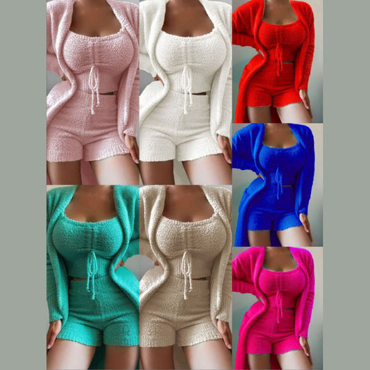 Women's Plush Three-piece Pajamas Set Leisure Home Fashion Casual Suit