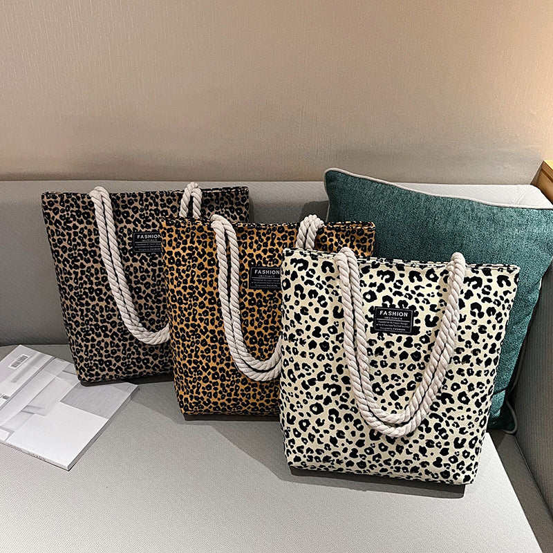 Canvas Autumn Vintage Leopard Print Schoolgirl Shoulder Bags