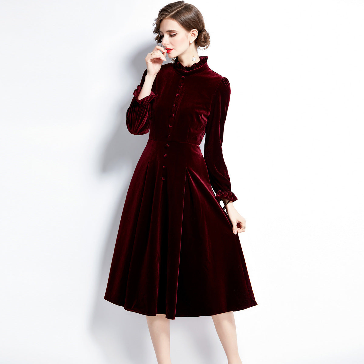 Women's French Elegant Trendy Court Style Hepburn Long-sleeved Dresses