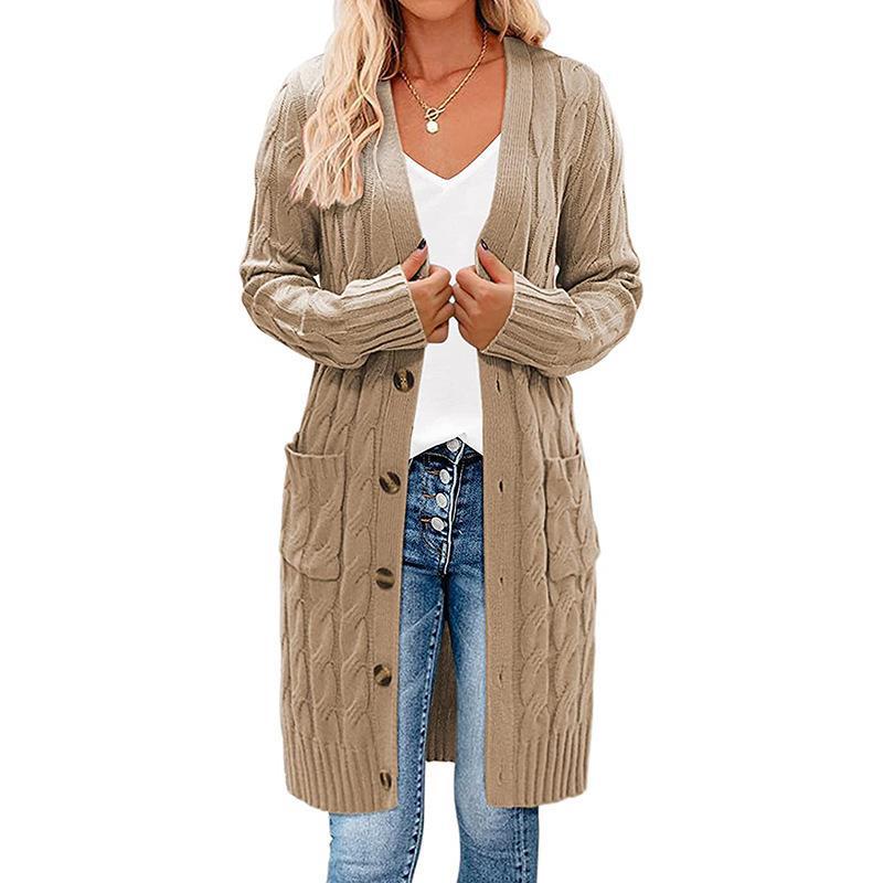 Single-breasted Twist Pocket Simple Knitting Long Sweaters