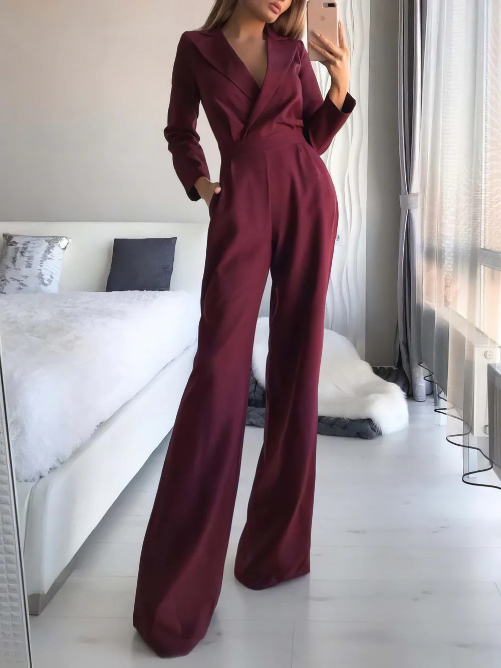 Chinese Style Long Sleeve Diagonal Temperament Jumpsuits