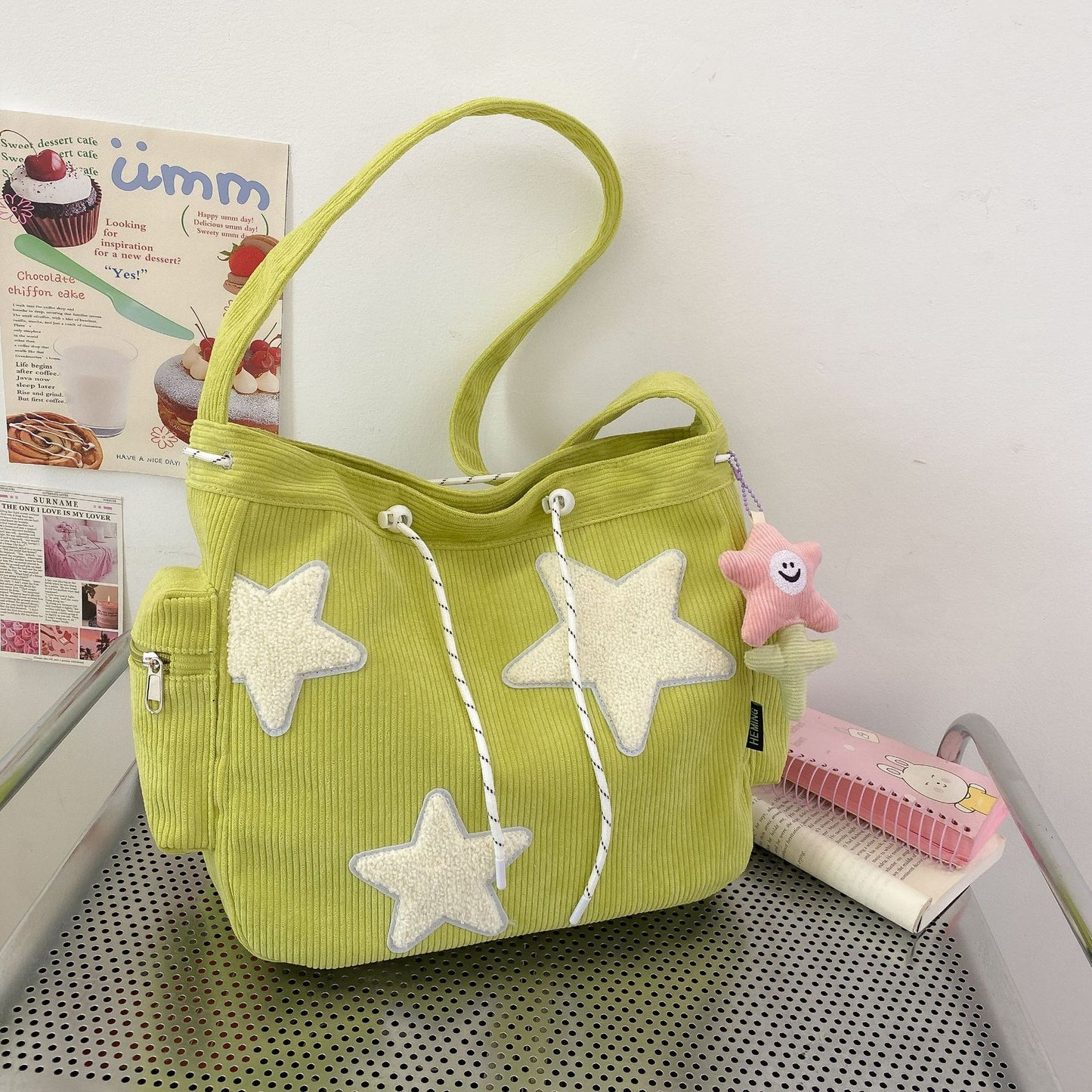 Women's Large Capacity Corduroy Fashion Five-pointed Star Tote Bags