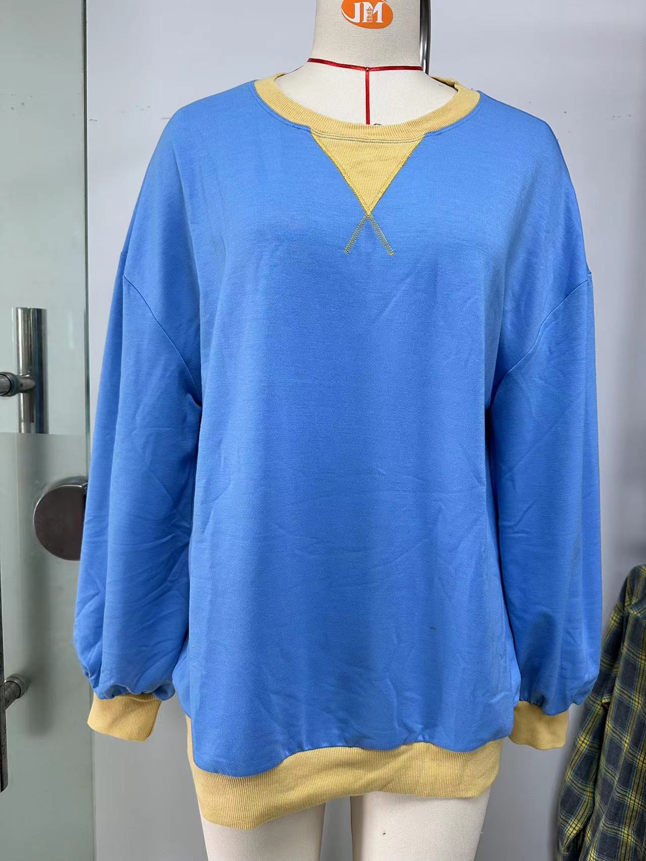 Women's Contrast Color Round Neck Loose Long Women's Sweater, Sweater