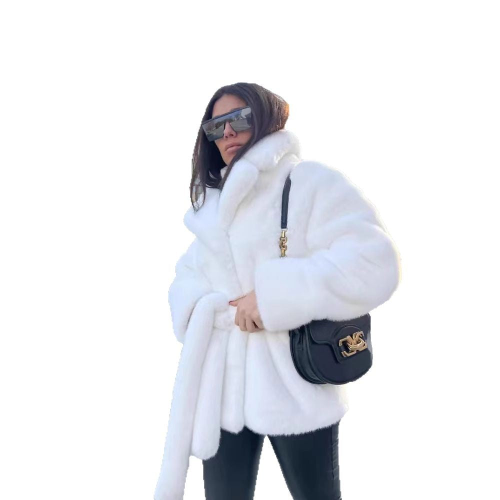 Women's Temperament Lapel No Belt Artificial Fur Coats