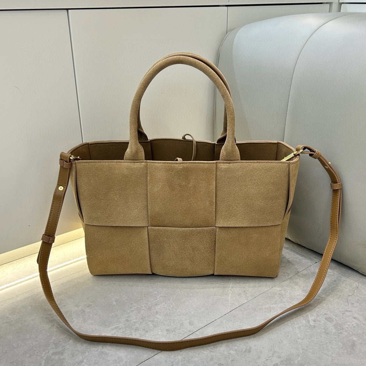 Women's Cowhide Korean Weaving Portable Shopping Tote Bags