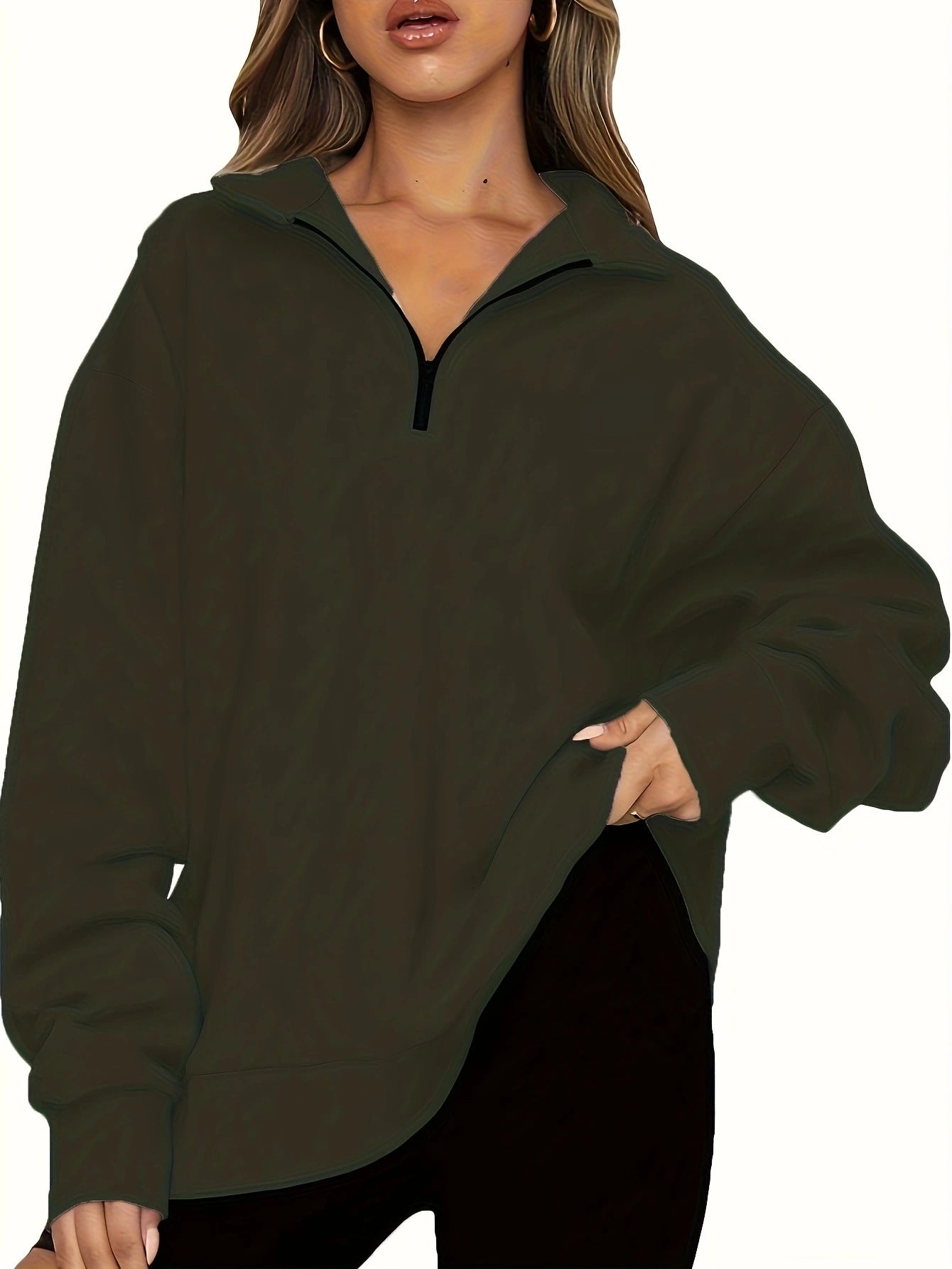Women's Casual Half Zipper Pullover Long Sleeve Women's Sweater, Sweater