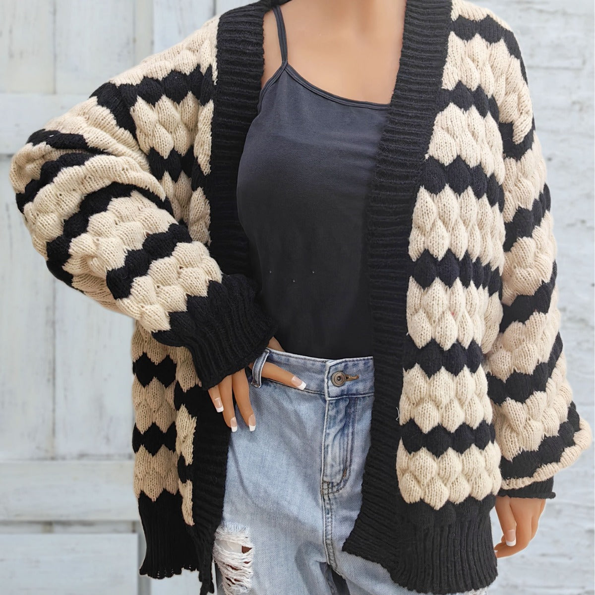Women's Pineapple Three-dimensional Color Contrast Patchwork Striped Sweaters