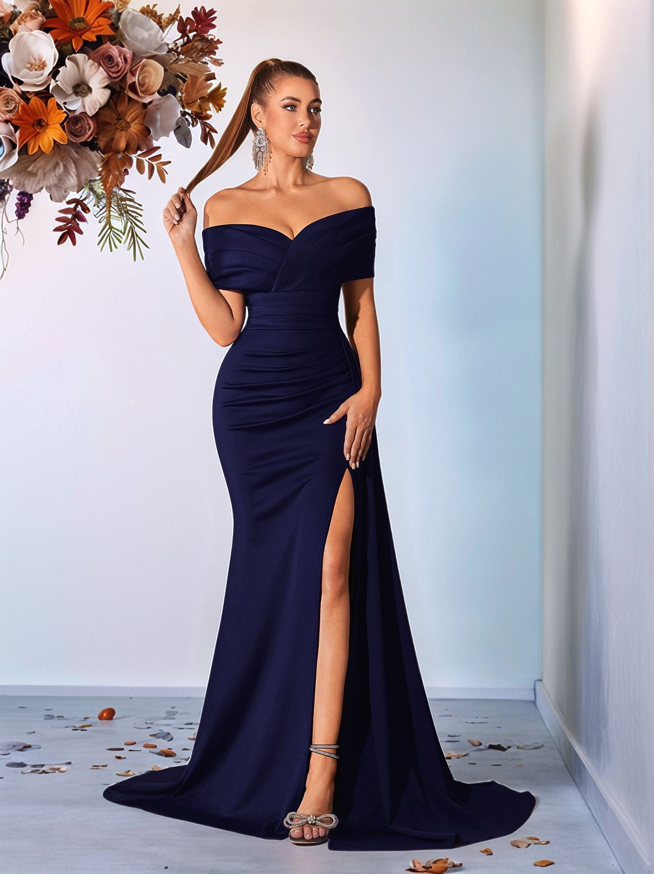 Solid Color Slim Fit Slit Fishtail Dinner Party Host Light Dress