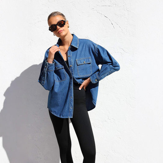 Women's Denim Shirt Fashion Casual Versatile Double Jackets