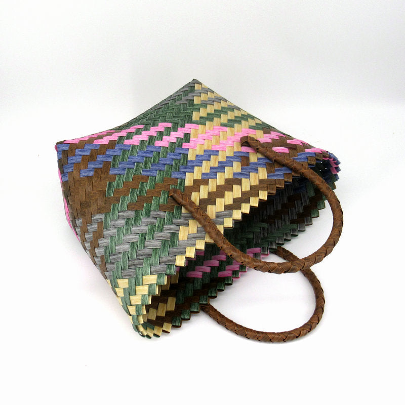Color Woven Material Plastic Basket Vacation Handbags