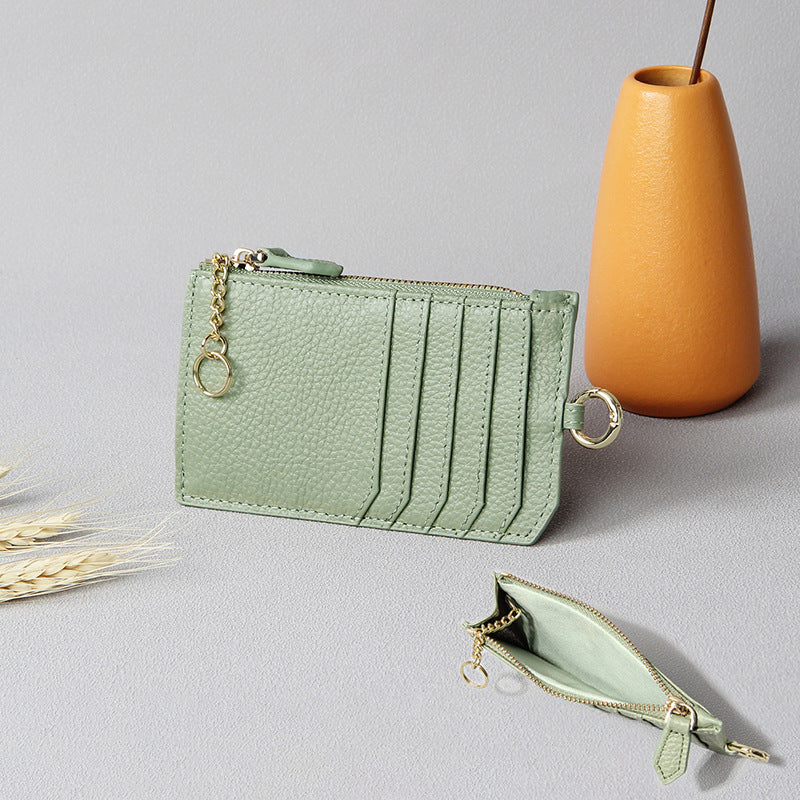 Leather Zipper First Layer Cowhide Compact Card Holder