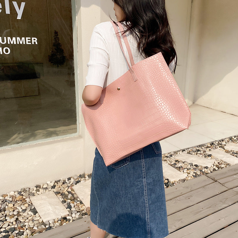 Women's Minority Fashion Crocodile Pattern Simple Commute Large Tote Bags